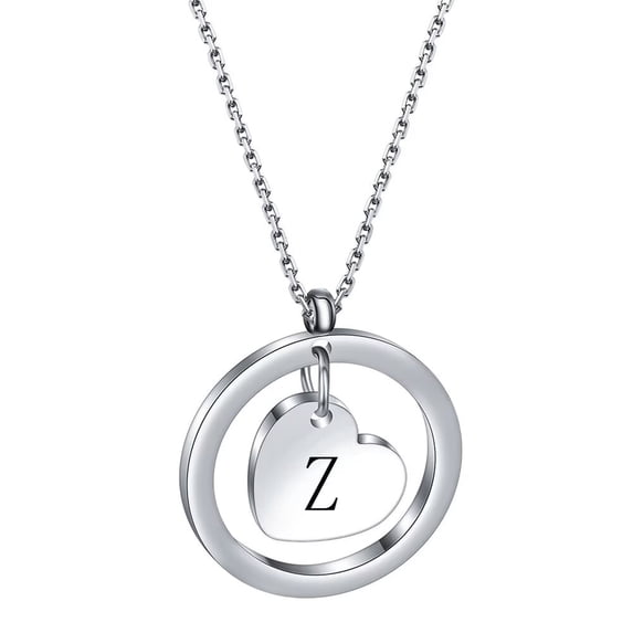 HIJONES Women's Men's Stainless Steel Love Heart Hollow 26 Letter Necklace Name Engraved Couple Pendant Jewelry Birthday Gift Silver Z