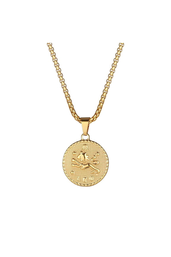 Women's Men's Stainless Steel Minialist Zodiac Embossed Pendant Necklace Lucy Constellations Necklace Birthday Gifts Gold Leo