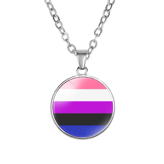 HIJONES Women's Men's Stainless Steel Round Coin Rainbow Gay Pendant Necklace Unisex Couple Color Lesbian Pride Jewelry Style 6