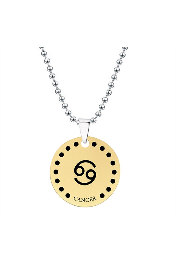 Women's Men's Stainless Steel Round Gold Plated Constellation Necklace Horoscope Jewelry Gold Cancer