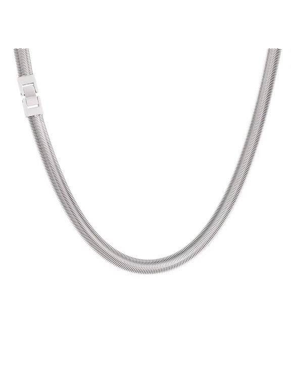 Women's Men's Stainless Steel Trendy Flat Snake Chain Necklace Flexible Herringbone Chunky Chains 5MM Silver 26in
