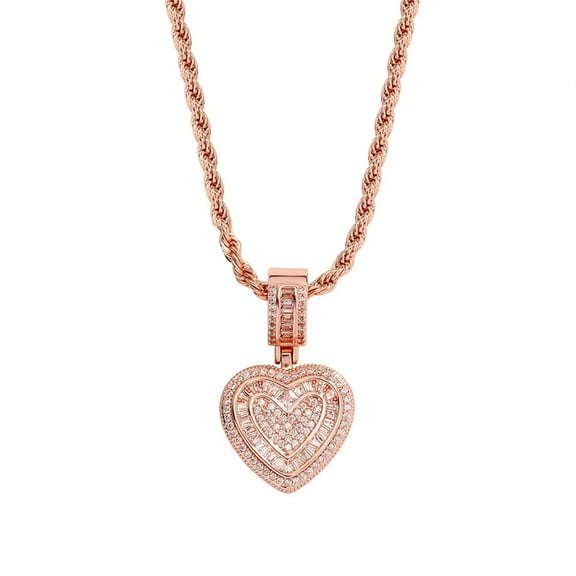 HIJONES Women's Men's Stainless Steel Treny Cubic Zirconia Heart Lock Charm Pendant Necklace with Twist Rope Chains Rose Gold