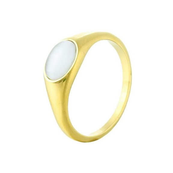 HIJONES Women's Multicolor Small Oval Gemstone Rings Band Stainless Steel Statement Wedding Anniversary Jewelry Gold White Size 10