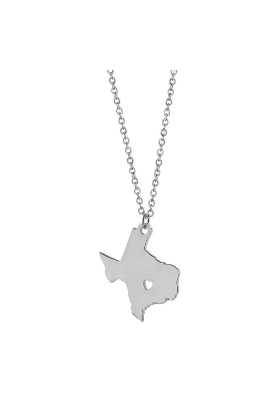 Women's National City Map Pendant Necklace Stainless Steel Capital Structure Topography Map Chain Collarbone Jewelry Silver Texas
