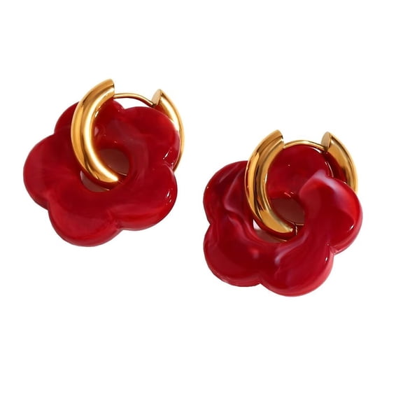 HIJONES Women's Nature Flower Hoop Earrings Acrylic Resin Huggie Statement Ear Studs Jewelry Style 2