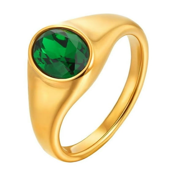 HIJONES Women's Oval Cubic Zircon Ring Band Stainless Steel Simple Daily Gemstone Jewelry Green Size 6