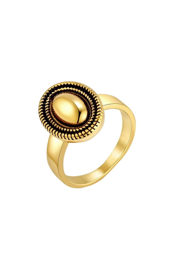 Women's Oval Stainless Steel Ring Retro Personalized Twist Edge Ring Band Jewelry Gold Size 10