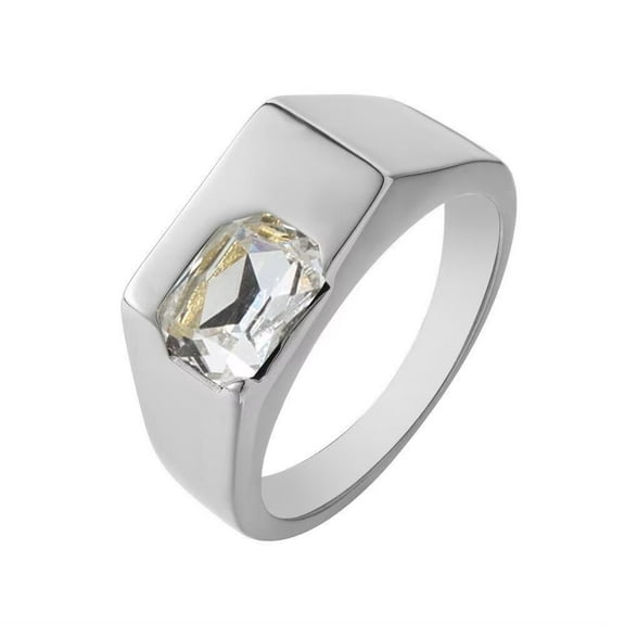 HIJONES Women's Personalized Zirconia Ring Stainless Steel High Polished Gemstone Band Ring Jewelry Silver White Size 10