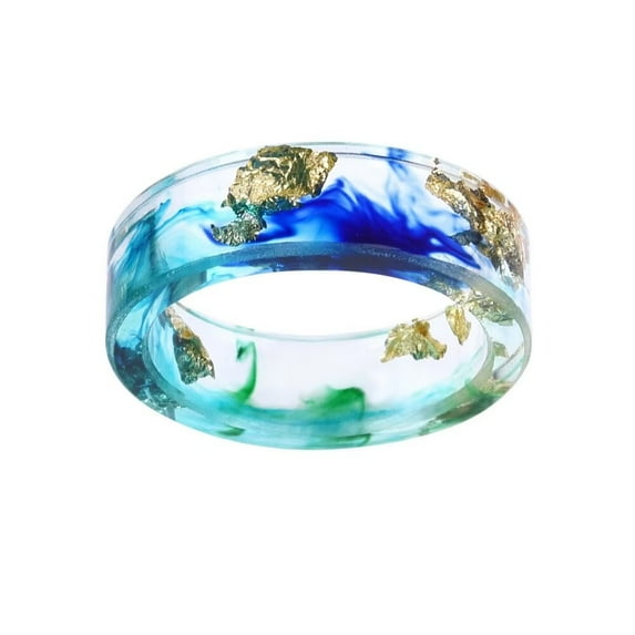 HIJONES Women's Pressed Dried Flower Plant Resin Ring Band Transparent Acrylic Natural Style Jewelry for Wedding Anniversary Dark Blue Size 11