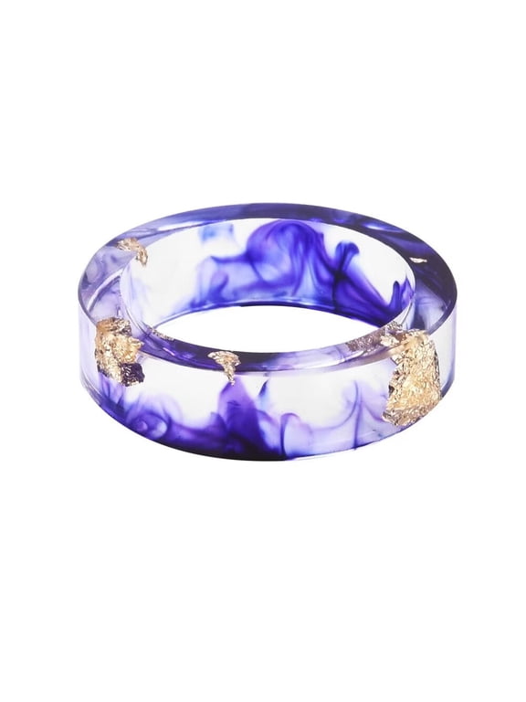 Women's Pressed Dried Flower Plant Resin Ring Band Transparent Acrylic Natural Style Jewelry for Purple Size 7