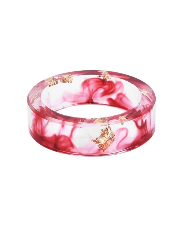 Women's Pressed Dried Flower Plant Resin Ring Band Transparent Acrylic Natural Style Jewelry for Red Size 10