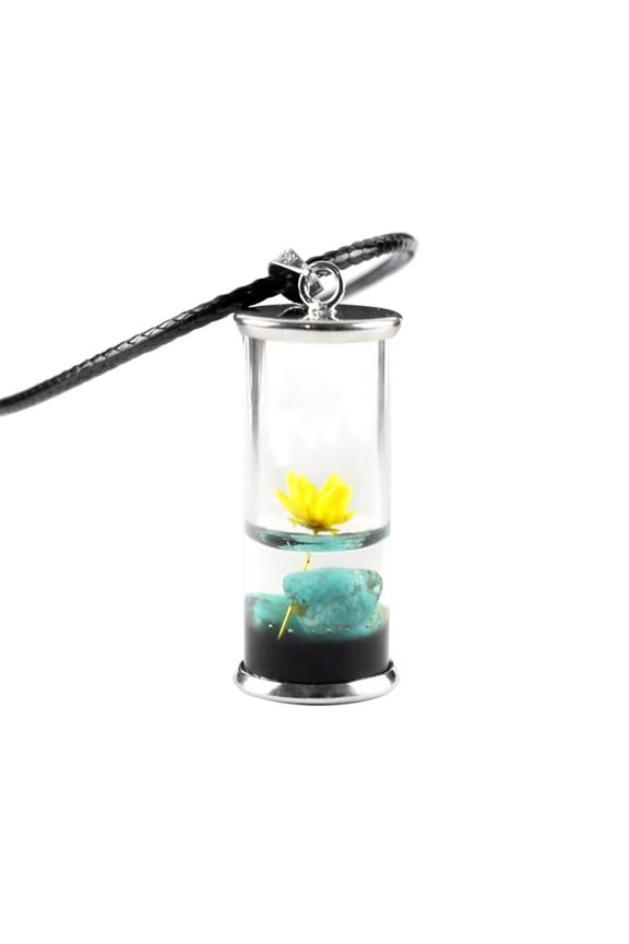 Women's Pressed Flower Necklace Wishing Bottle Glass Pendant Necklace Real Dried Flower Charm Yellow