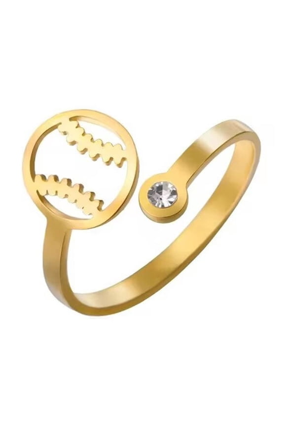 Women's Soccer Cubic Zirconia Stainless Steel Adjustable Open Ring Band Personalized Simple Daily Jewelry Gold