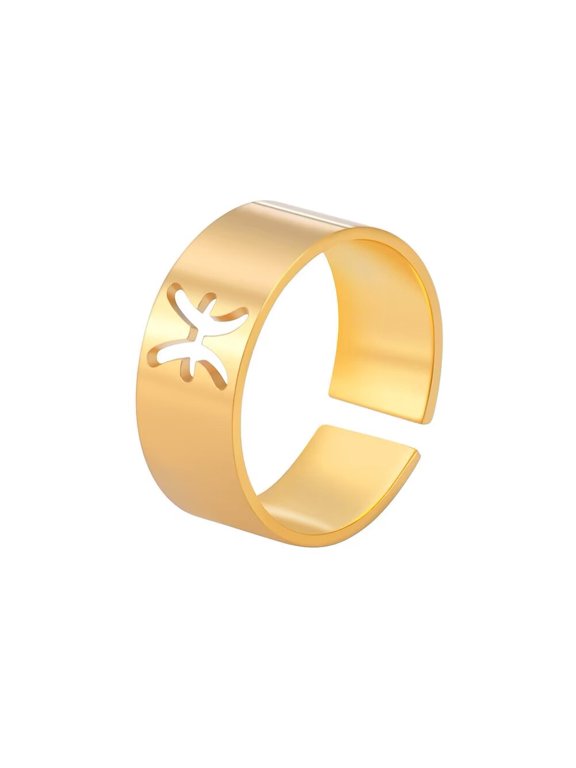 Women's Stainless Steel 12 Celestial Sign Constellation 8MM Smooth Rings Gifts for Birthday Open Rings Gold Pisces Adjustable