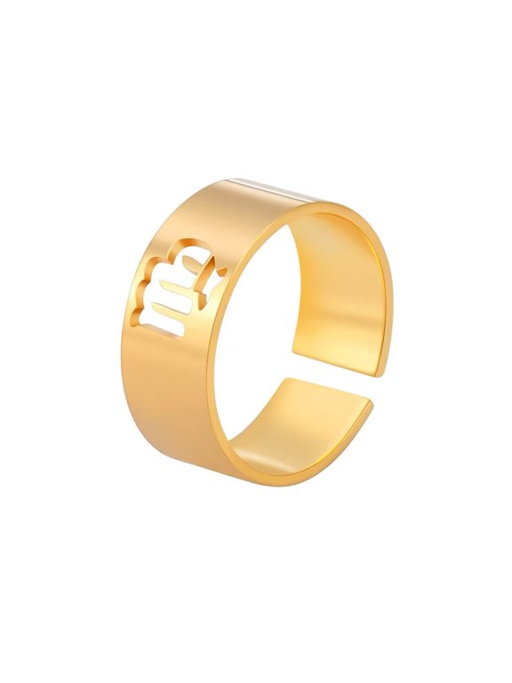 Women's Stainless Steel Celestial Sign Constellation 8MM Smooth Rings Gifts for Birthday Open Rings Gold Plated Virgo Adjustable