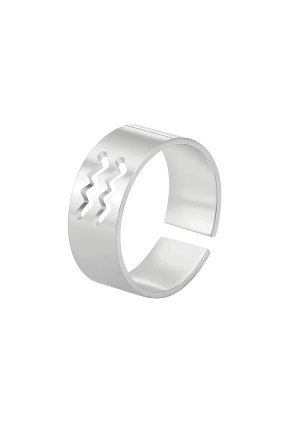Women's Stainless Steel 12 Celestial Sign Constellation 8MM Smooth Rings Gifts for Birthday Open Rings Silver Aquarius Adjustable