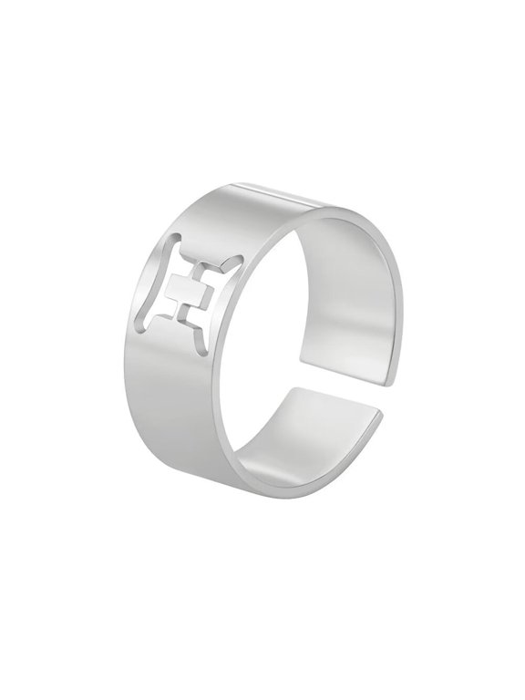 Women's Stainless Steel Celestial Sign Constellation 8MM Smooth Rings Silver Gemini Adjustable