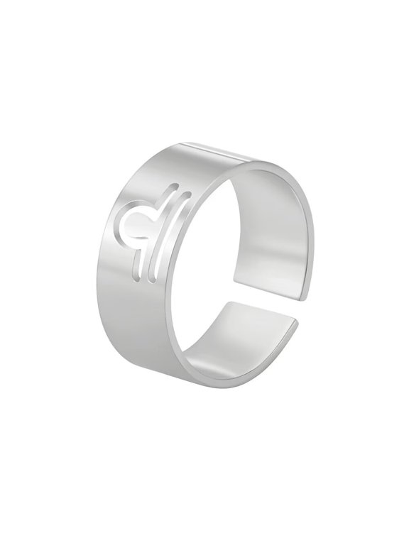 Women's Stainless Steel 12 Celestial Sign Constellation 8MM Smooth Rings Gifts for Birthday Open Rings Silver Libra Adjustable