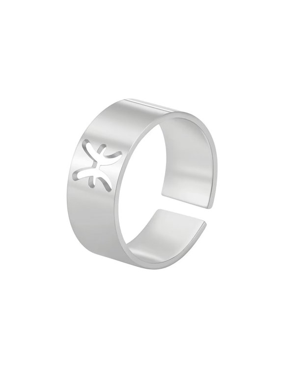 Women's Stainless Steel 12 Celestial Sign Constellation 8MM Smooth Rings Gifts for Birthday Open Rings Silver Pisces Adjustable