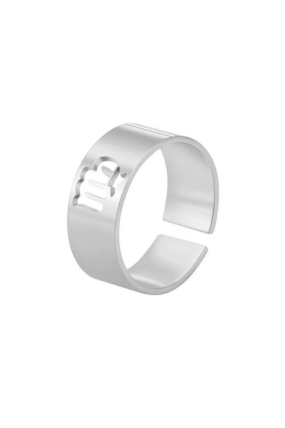 Women's Stainless Steel 12 Celestial Sign Constellation 8MM Smooth Rings Gifts for Birthday Open Rings Silver Virgo Adjustable