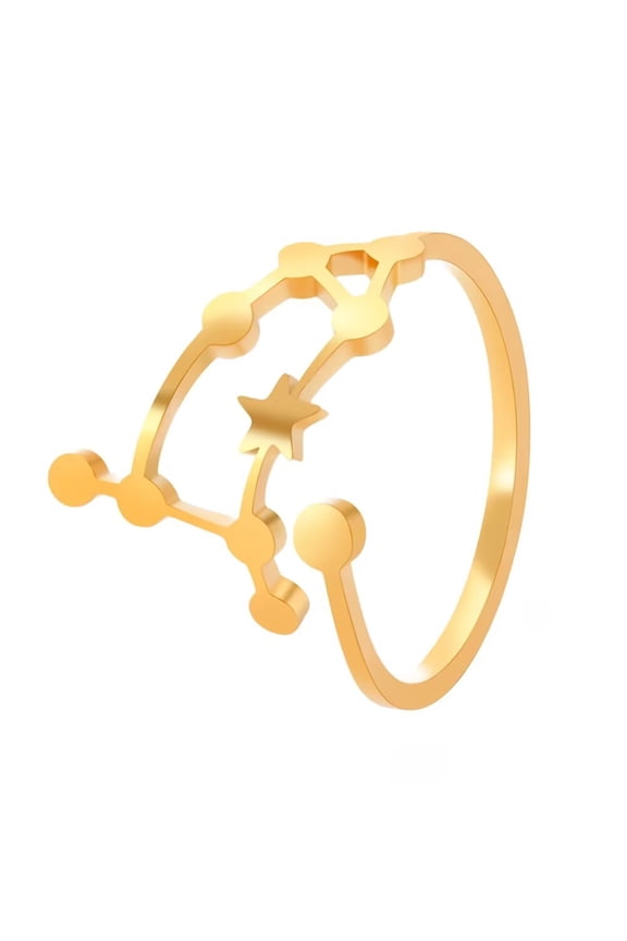 Women's Stainless Steel 12 Celestial Sign Constellation Delicate Hollow Rings Gifts for Birthday Open Rings Gold Gemini Adjustable