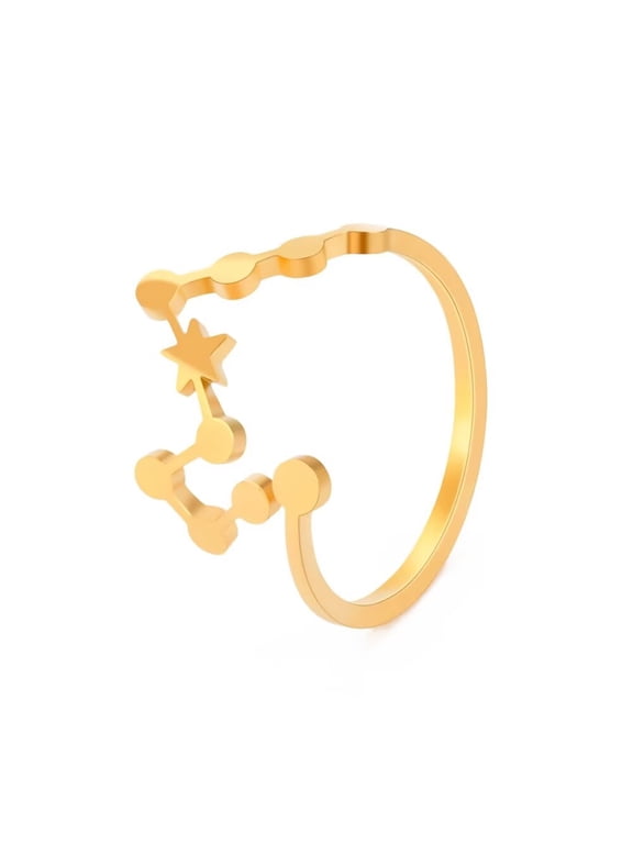 Women's Stainless Steel 12 Celestial Sign Constellation Delicate Hollow Rings Gifts for Birthday Open Rings Gold Pisces Adjustable