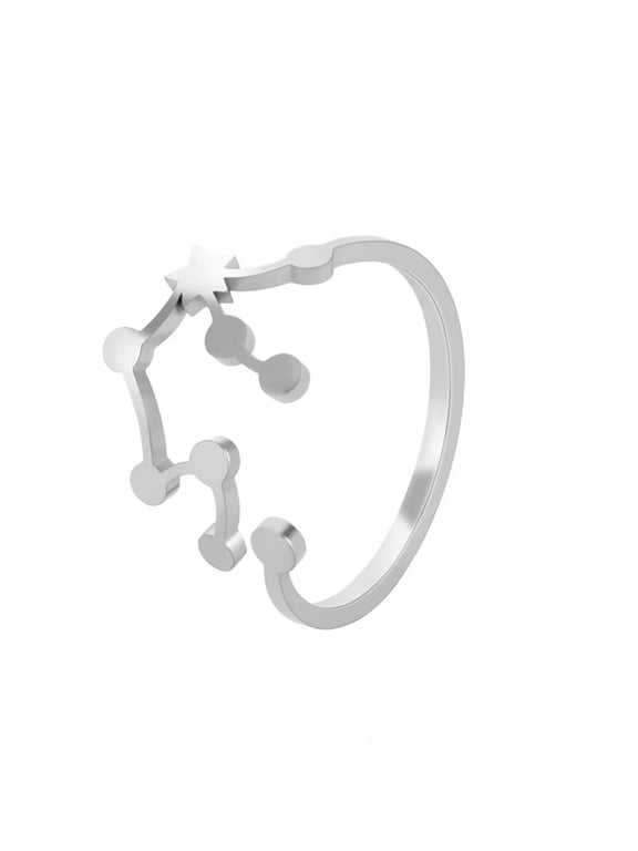 Women's Stainless Steel 12 Celestial Sign Constellation Delicate Hollow Rings Gifts for Birthday Open Rings Silver Aquarius Adjustable