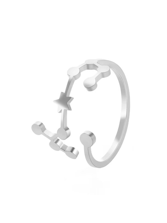 Women's Stainless Steel 12 Celestial Sign Constellation Delicate Hollow Rings Gifts for Birthday Open Rings Silver Scorpio Adjustable