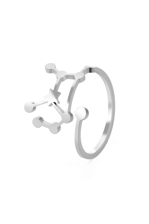 Women's Stainless Steel 12 Celestial Sign Constellation Delicate Hollow Rings Gifts for Birthday Open Rings Silver Virgo Adjustable