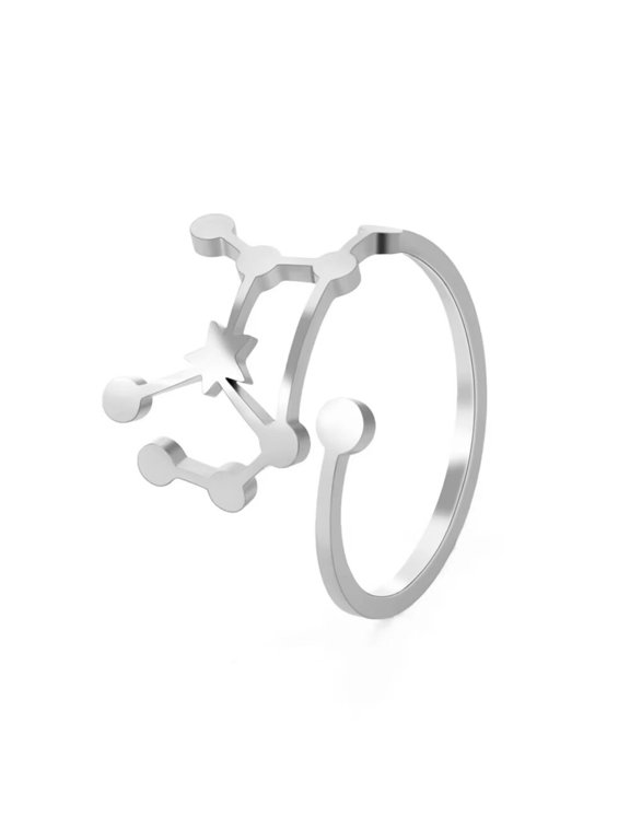 Women's Stainless Steel 12 Celestial Sign Constellation Delicate Hollow Rings Gifts for Birthday Open Rings Silver Virgo Adjustable