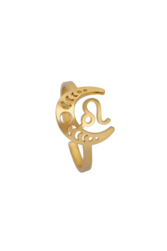 Women's Stainless Steel 12 Celestial Sign Constellation Geometric Moon Hollow Rings Gifts for Birthday Open Rings Gold Lion Adjustable