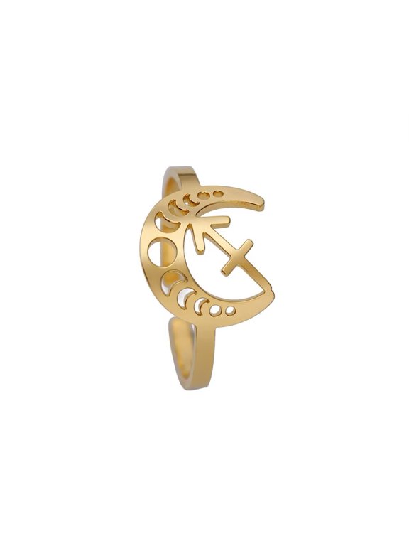 Women's Stainless Steel 12 Celestial Sign Constellation Geometric Moon Hollow Rings Gifts for Birthday Open Rings Gold Sagittarius Adjustable