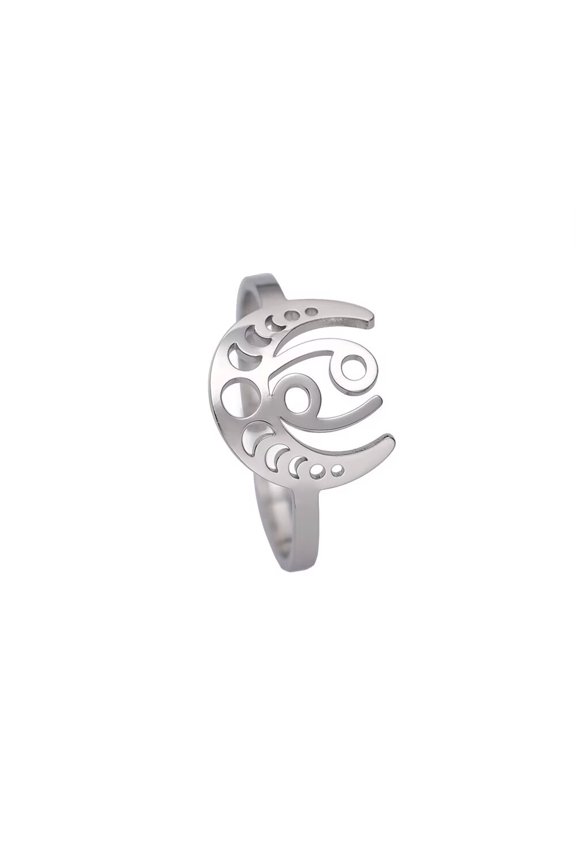 Women's Stainless Steel 12 Celestial Sign Constellation Geometric Moon Hollow Rings Gifts for Birthday Open Rings Silver Cancer Adjustable
