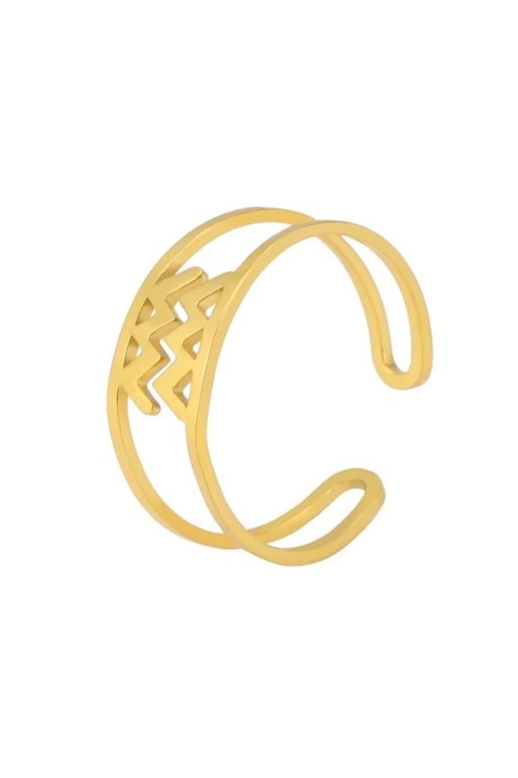 Women's Stainless Steel 12 Celestial Sign Constellation Simple Delicate Hollow Rings Gifts for Birthday Open Rings Gold Aquarius Adjustable