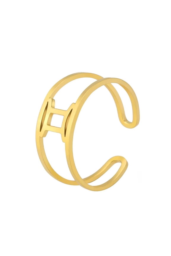 Women's Stainless Steel 12 Celestial Sign Constellation Simple Delicate Hollow Rings Gifts for Birthday Open Rings Gold Gemini Adjustable