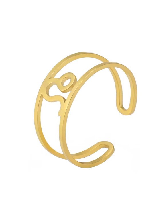 Women's Stainless Steel 12 Celestial Sign Constellation Simple Delicate Hollow Rings Gifts for Birthday Open Rings Gold Lion Adjustable