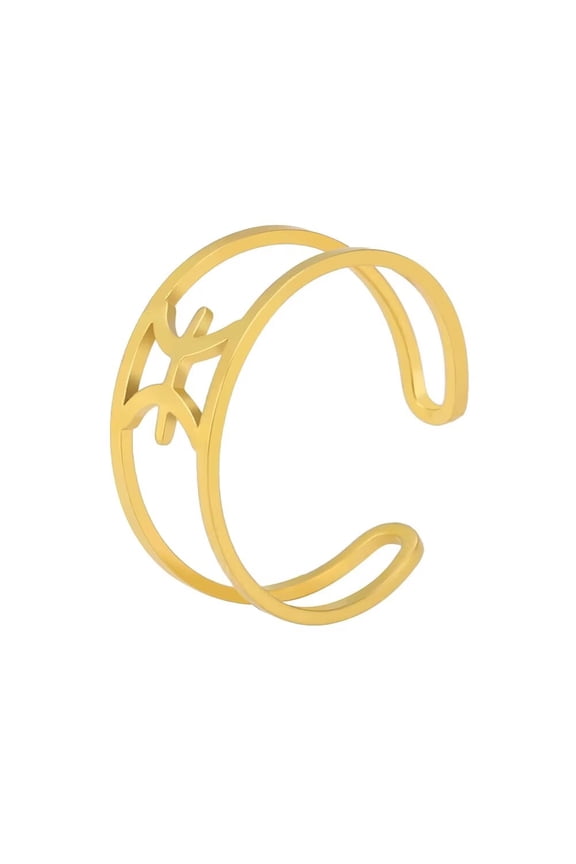 Women's Stainless Steel 12 Celestial Sign Constellation Simple Delicate Hollow Rings Gifts for Birthday Open Rings Gold Pisces Adjustable
