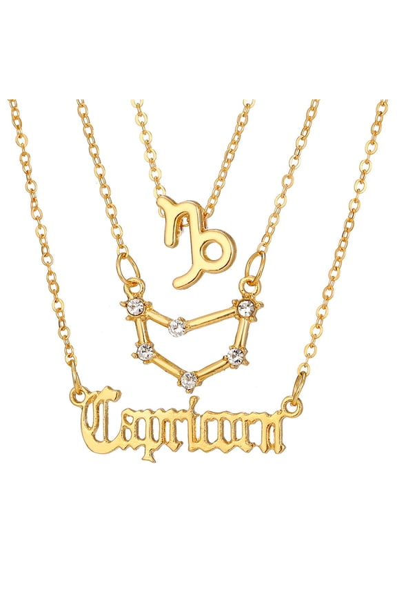 Women's Stainless Steel 3 PCS Constellation Charm Necklace Letter ZC Zodiac Astrology Collar Jewelry Gold Capricorn