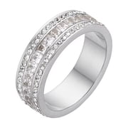 HIJONES Womens Stainless Steel 3 Rows Eternity Micro Pave Cz Stackable Ring Tiny Gold Plated Cubic Zirconia Inlaid Wedding Band Silver Size 5