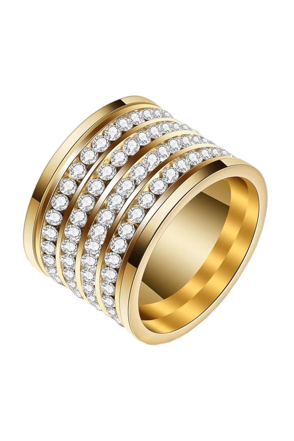 Women's Stainless Steel 4 Rows White Plated Round-Cut Micro Pave Cubic Zirconia Crystal Ring Cocktail Jewelry Gold Size 7