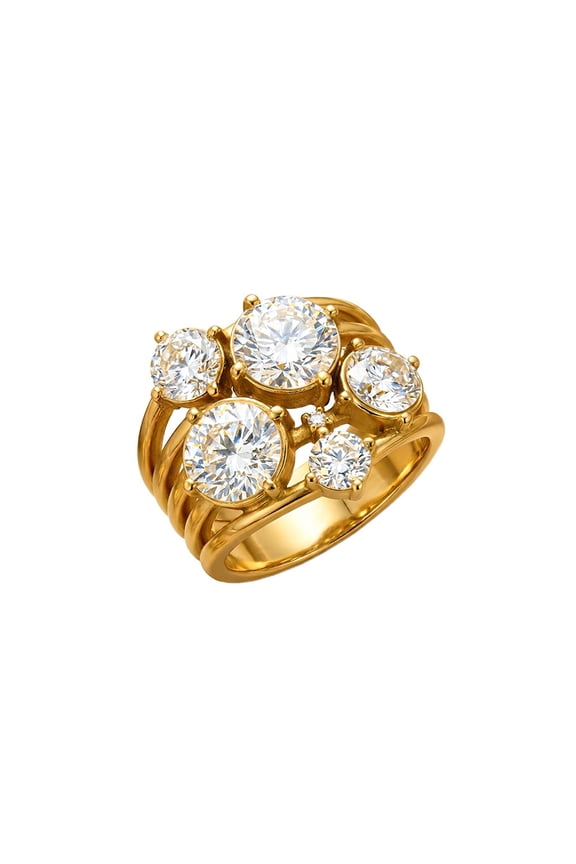 Women's Stainless Steel 5 Stone Cubic Zircon Cluster Ring Gold Plated CZ Statement Wedding Ring Party Jewelry Gold Size 8