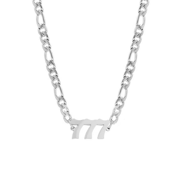 HIJONES Women's Stainless Steel Angel Number 777 Necklace Flat Pendant Choker Numerology Jewelry Silver