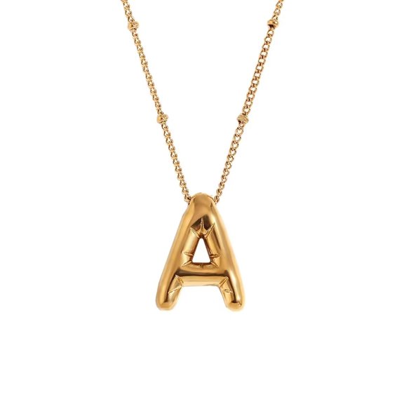 HIJONES Women's Stainless Steel Balloons Initial Letter Choker Necklace Alphabet Pendant Charm with Chain, Gold Letter A