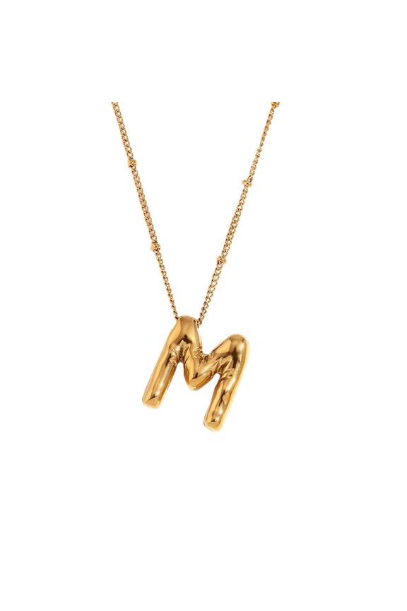Women's Stainless Steel Balloons Initial Letter Choker Necklace Alphabet Pendant Charm with Chain, Gold Letter M