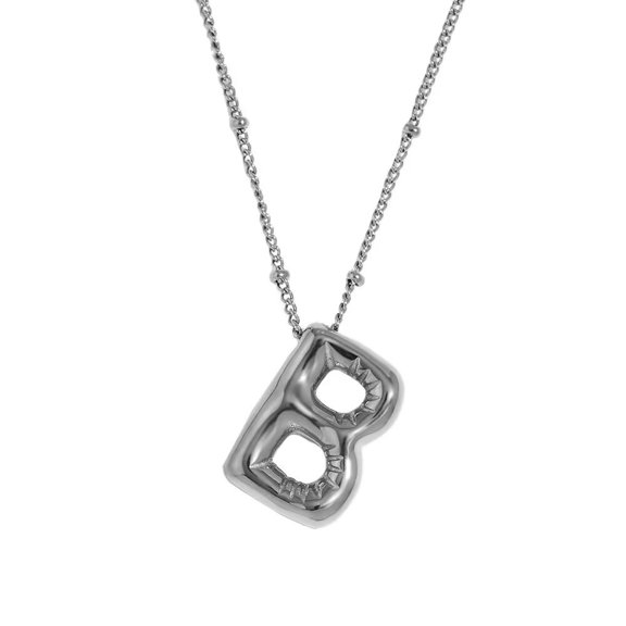 HIJONES Women's Stainless Steel Balloons Initial Letter Choker Necklace Alphabet Pendant Charm with Chain, Silver Letter B