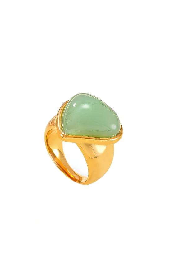 Women's Stainless Steel Big Heart Gemstone Statement Ring Hip Hop Titanium Casting Bands Gold Light Green Stone Small8