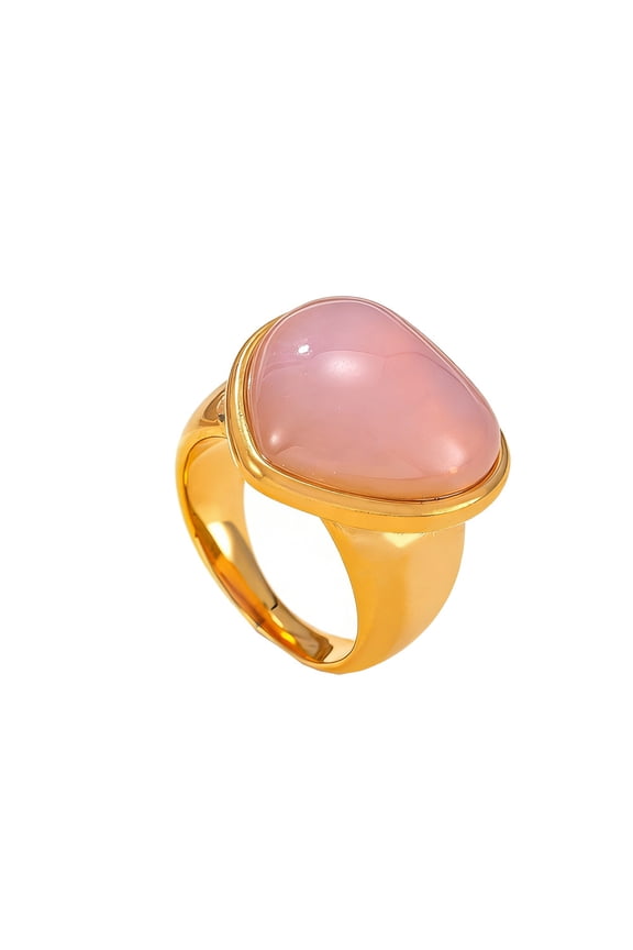 Women's Stainless Steel Big Heart Gemstone Statement Ring Hip Hop Titanium Casting Bands Gold Pink Stone Large Size 10