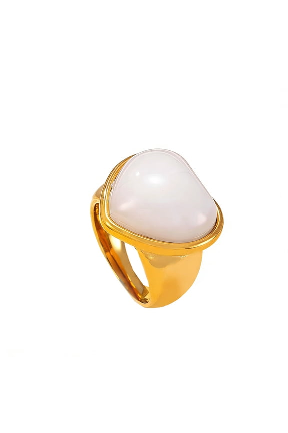 Women's Stainless Steel Big Heart Gemstone Statement Ring Hip Hop Titanium Casting Bands Gold White Stone Large Size 11