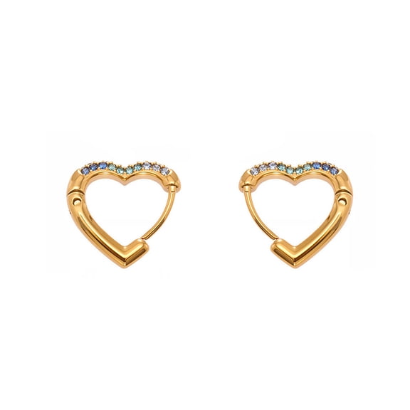 HIJONES Women's Stainless Steel Colorful Love Heart Zircon Huggie Snap Stackable Earrings Gold Plated Pierce Ear Buckle Style 5 S