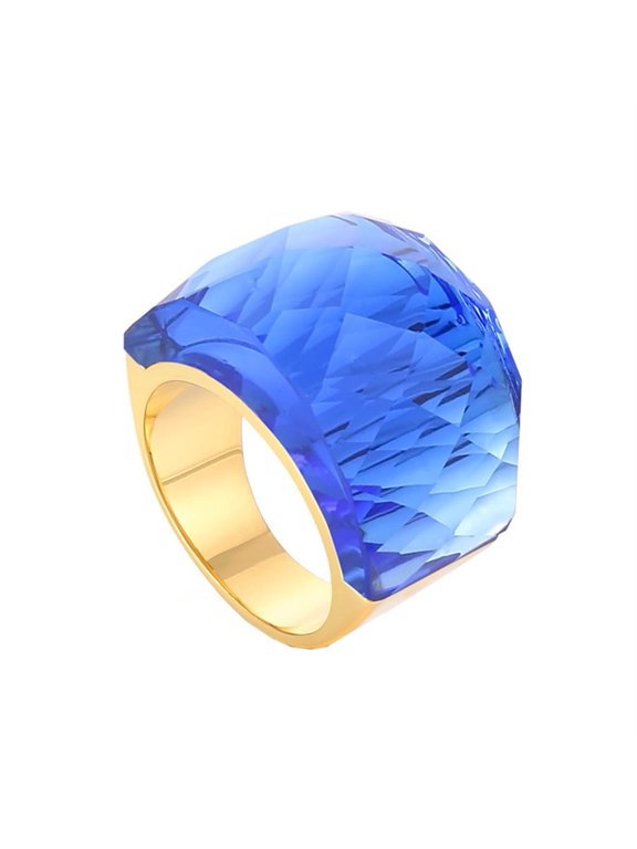 Women's Stainless Steel Crystal Glass Gemstone Chunky Cocktail Ring